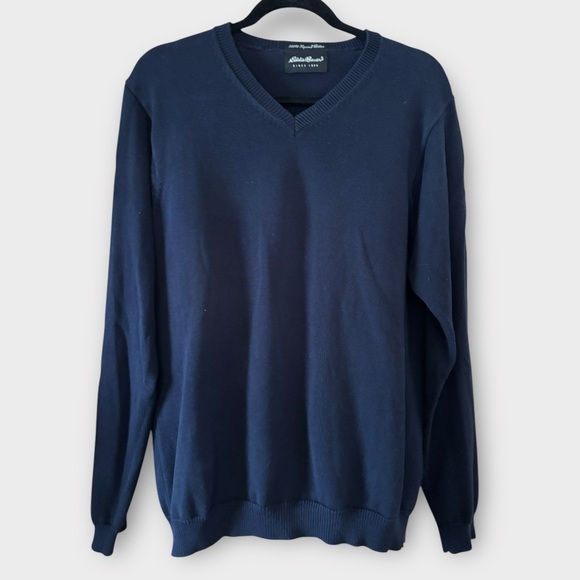 Eddie Bauer Men’s Navy Supima Cotton V-neck Golf Business Sweater Size XLT - Picture 1 of 7